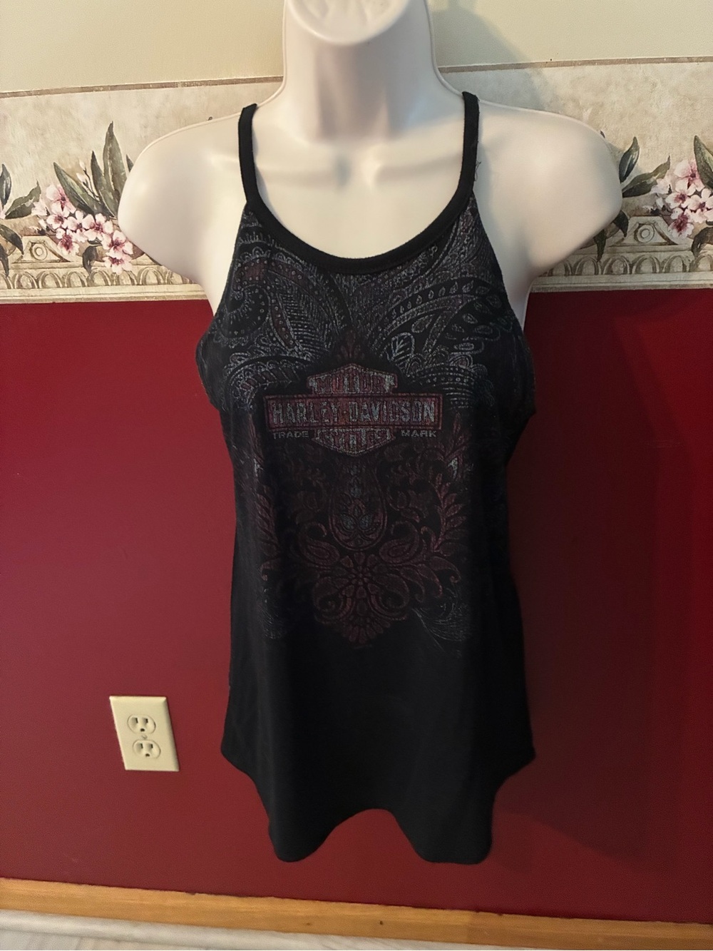 Harley-Davidson Black Tank Top with Subtle Paisley Logo